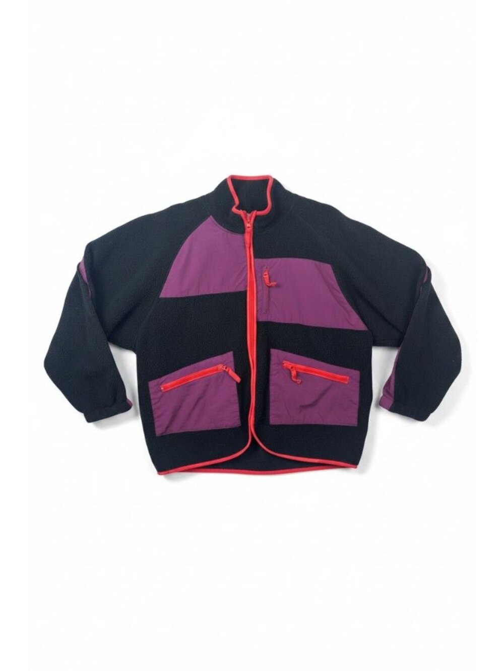 BDG L Full Zip Colorblock Fleece Jacket Black Purple Red